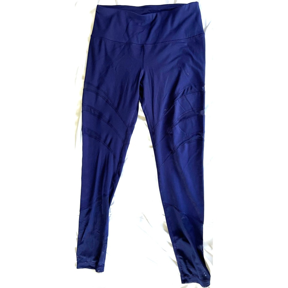 Yogalicious Leggings Womens Large‎ Navy Blue Mesh Panel High Rise Yoga Athletic